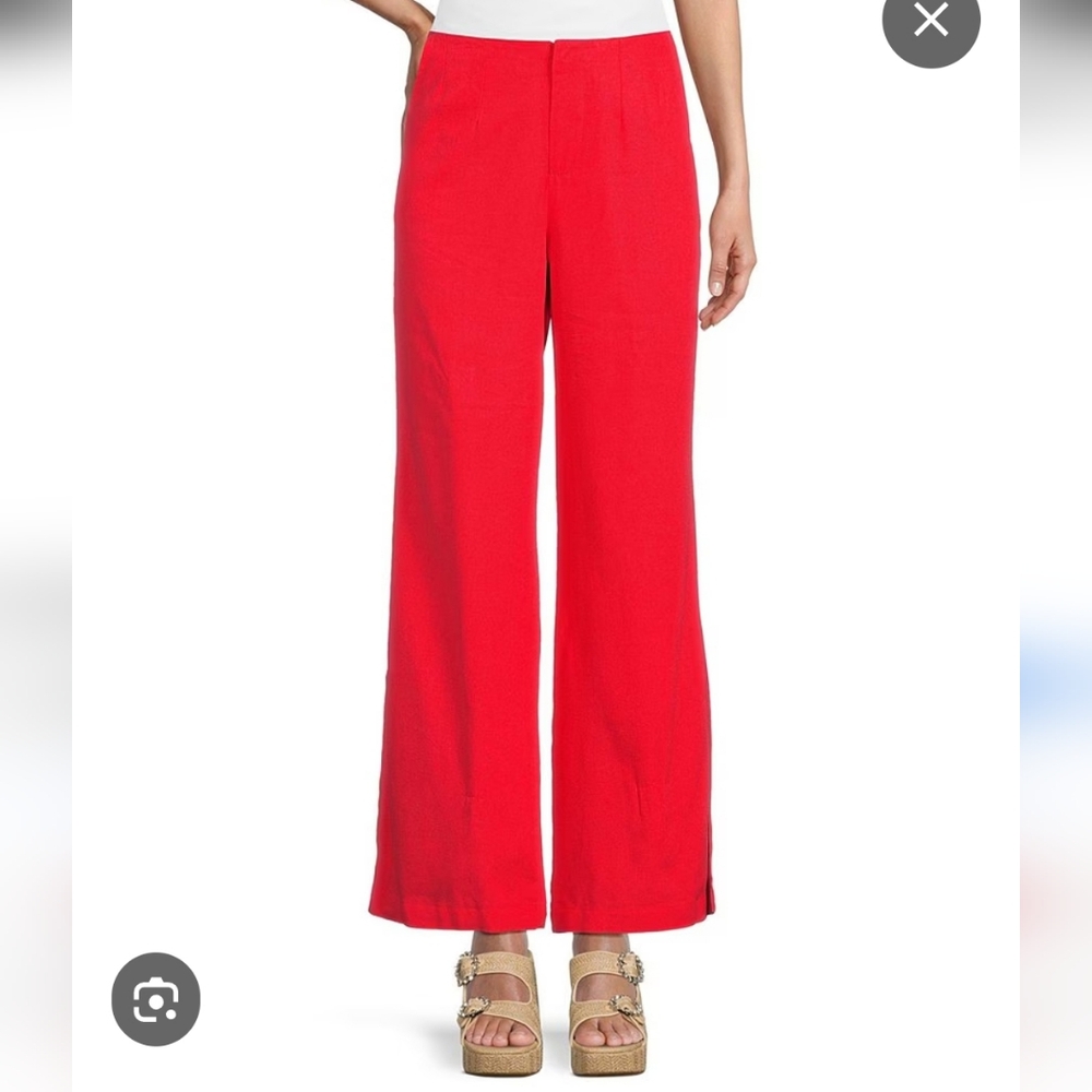 GB Womens Red High Waisted Wide Leg Linen Blend Pants sz  L  Preppy Lagenlook